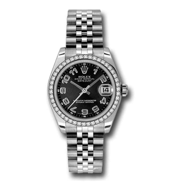 Rolex, Datejust 31mm, Stainless Steel Jubilee bracelet, Black dial diamond bezel, Ladies Watch 178384-0033