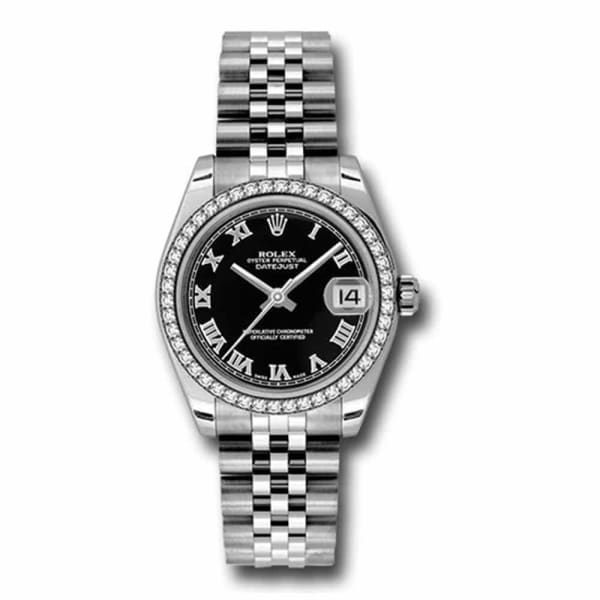 Rolex, Datejust 31mm, Stainless Steel Jubilee bracelet, Black dial diamond bezel, Ladies Watch 178384-0039