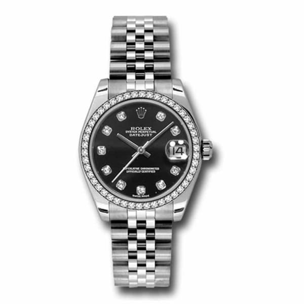 Rolex, Datejust 31mm, Stainless Steel Jubilee bracelet, Black diamond dial diamond bezel, Ladies Watch 178384-0052