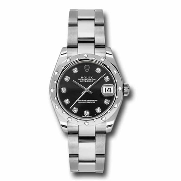 Rolex, Datejust 31mm, Stainless Steel Oyster bracelet, Black Diamond dial, Ladies Watch 178344-0030