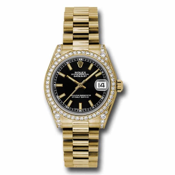 YG President Style Rolex Date Just Watch Bezel Diamond Dial Black