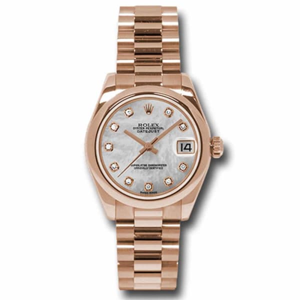 Rolex, Datejust 31mm, 18k Rose Gold President bracelet, Mother-of-pearl dial Smooth bezel, 18K Rose gold Case Ladies Watch 178245 mdp