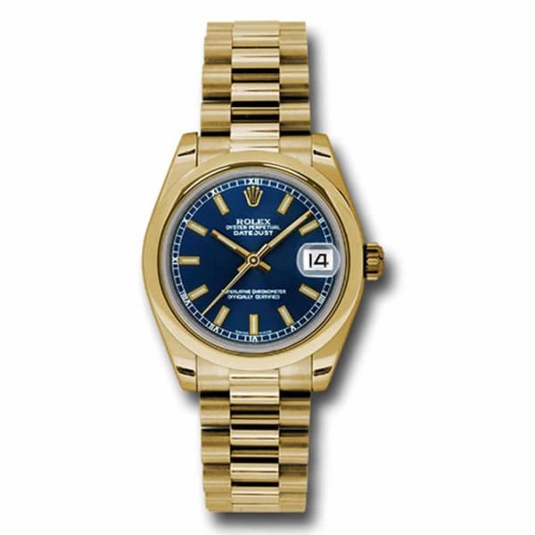 Rolex Datejust 31mm Blue dial, Smooth bezel, President, Yellow Gold 178248 blip
