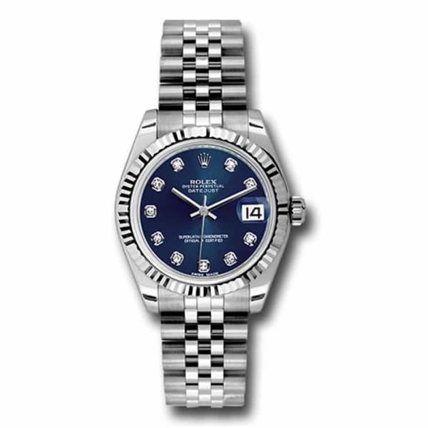 Rolex, Datejust 31 Watch Blue Dial, Stainless steel Jubilee Bracelet, 18k White Gold Fluted Bezel 178274-0048