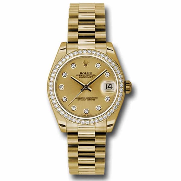 Rolex, Datejust 31 Watch Champagne dial, Diamond bezel, President, Yellow Gold 178288 chdp