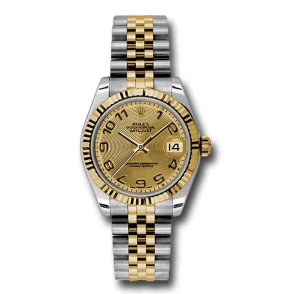 Rolex, Datejust 31 Watch Champagne dial, Fluted Bezel, Steel and Yellow Gold Jubilee Bracelet, 178273