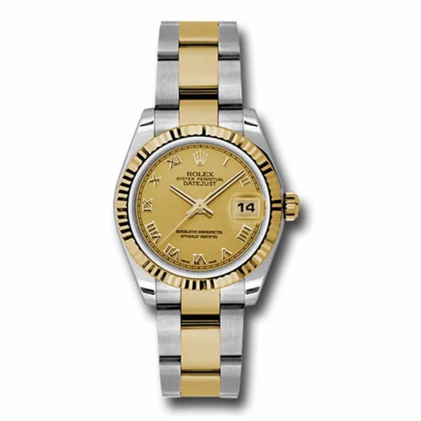 Rolex, Datejust 31 Watch Champagne dial, Fluted Bezel, Steel and Yellow Gold Oyster Bracelet, 178273 chro