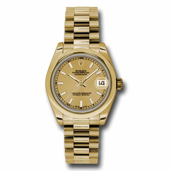 Rolex Datejust 31mm Champagne dial, Smooth bezel, President, Yellow Gold 178248 chcap