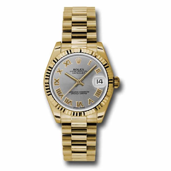 Rolex Ladies Oyster Perpetual Datejust Gray Dial White Gold Fluted