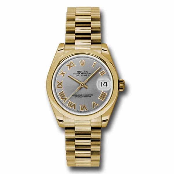 Rolex, Datejust 31 Watch Gray dial, Smooth bezel, President, Yellow Gold 178248 grp