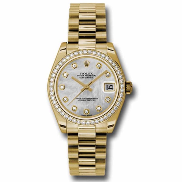 Rolex, Datejust 31 Watch Mother of pearl dial, Diamond bezel, President, Yellow Gold 178288 mdp
