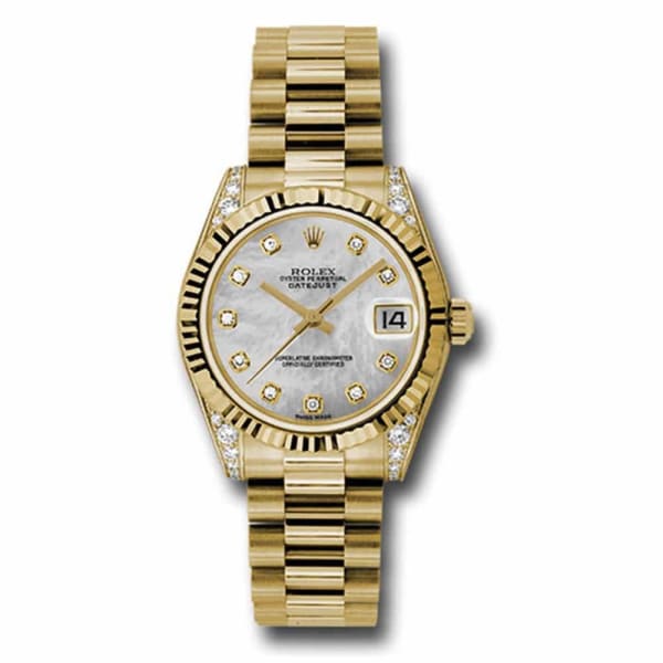 Rolex Datejust 31mm Mother of pearl dial, Fluted bezel, Diamond case, President, Yellow Gold 178238 mdp