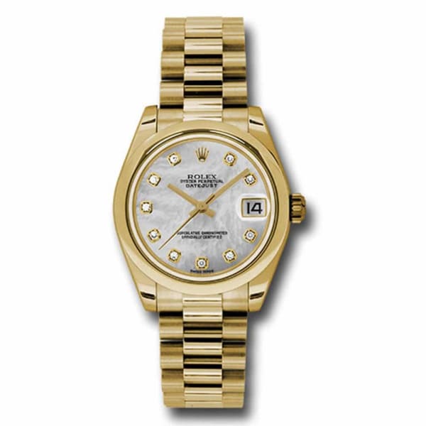 Rolex, Datejust 31 Watch Mother of pearl dial, Smooth bezel President, Yellow Gold 178248 mdp