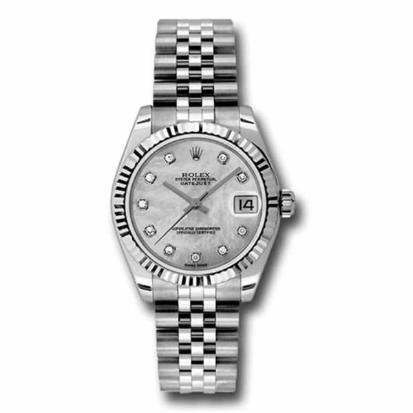 Rolex, Datejust 31 Watch Mother of pearl dial, Stainless steel Jubilee Bracelet, 18k White Gold Fluted 178274-0042