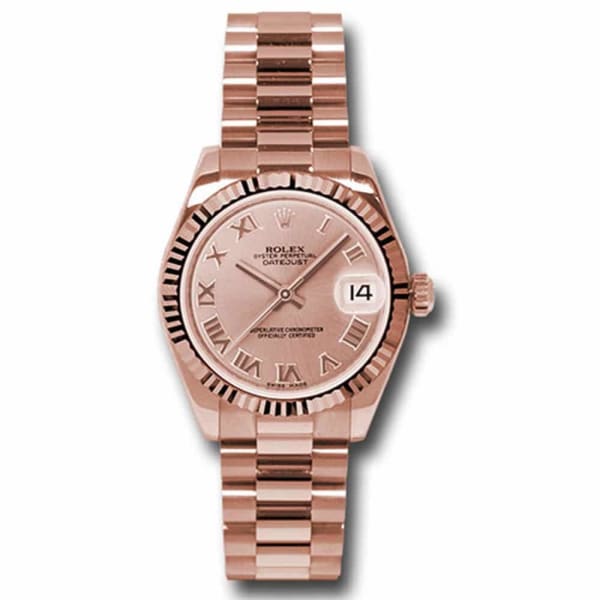 Rolex, Datejust 31 Watch Pink champagne dial, Rose Gold, Fluted Bezel, President 178275 prp