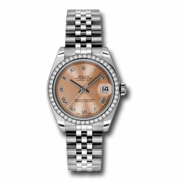 Rolex, Datejust 31 Watch Pink dial, Diamond bezel, Stainless Steel Jubilee 178384-0009