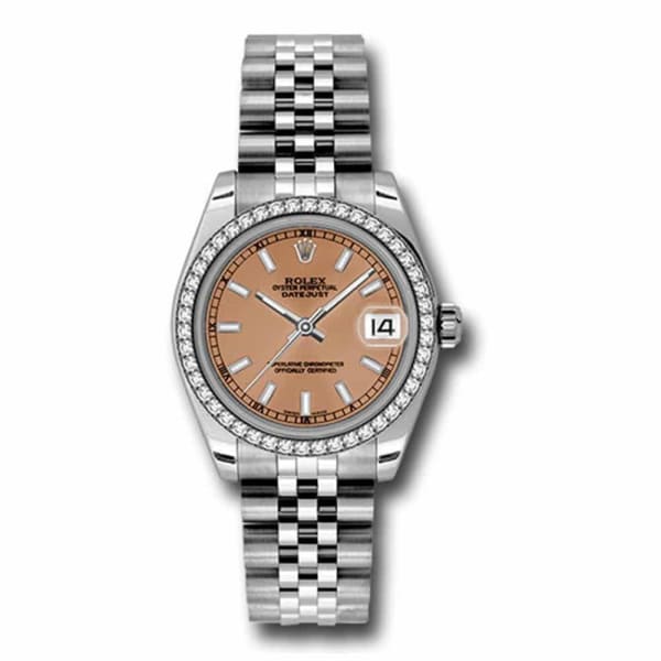 Rolex, Datejust 31 Watch Pink dial, Diamond bezel, Stainless Steel Jubilee 178384-0032