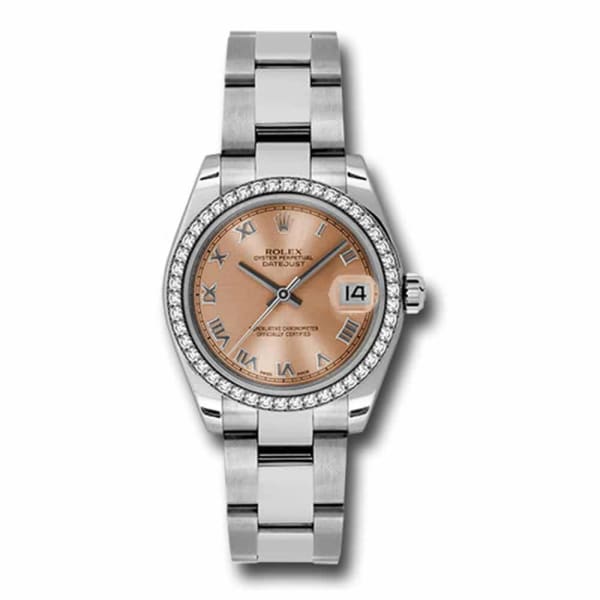 Rolex, Datejust 31 Watch Pink dial, Diamond bezel, Stainless Steel Oyster 178384-0024