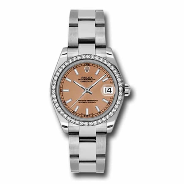 Rolex, Datejust 31 Watch Pink dial, Diamond bezel, Stainless Steel Oyster 178384-0059