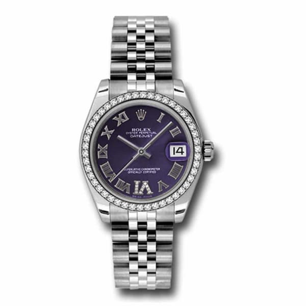 Rolex, Datejust 31 Watch Purple dial, Diamond bezel, Stainless Steel Jubilee 178384-0013