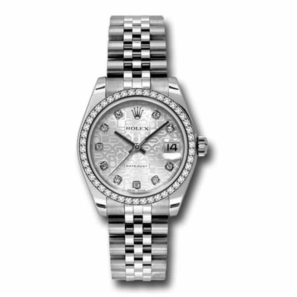 Rolex, Datejust 31 Watch Silver dial, Diamond bezel, Stainless Steel Jubilee 178384-0001