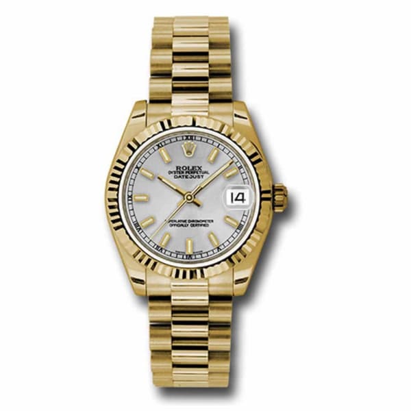 Rolex, Datejust 31 Watch Silver dial, Fluted bezel, President, Yellow Gold 178278 sip