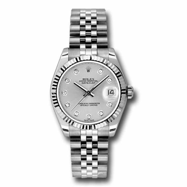 Rolex, Datejust 31 Watch Silver dial, Stainless steel Jubilee Bracelet, 18k White Gold Fluted Bezel 178274-0018