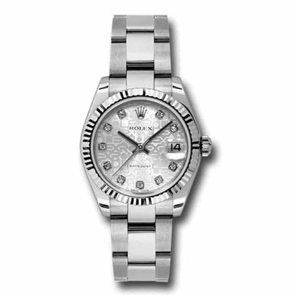 Rolex, Datejust 31 Watch Silver dial, Stainless steel Oyster Bracelet, 18k White Gold Fluted Bezel 178274-0029