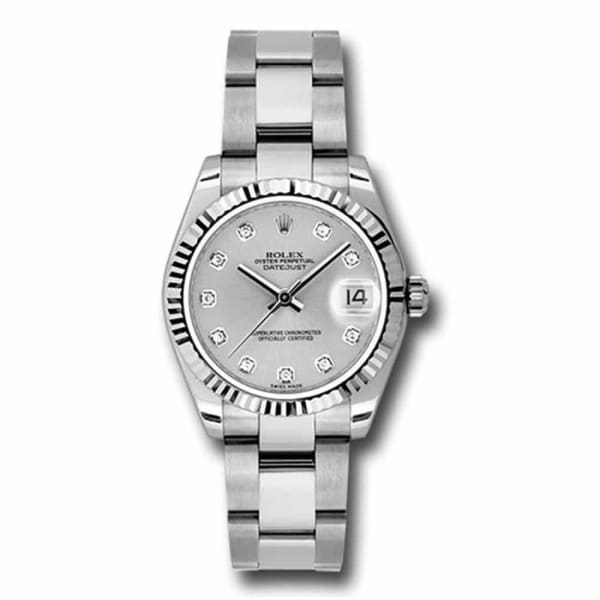 Rolex, Datejust 31 Watch Silver dial, Stainless steel Oyster Bracelet, 18k White Gold Fluted Bezel 178274-0030