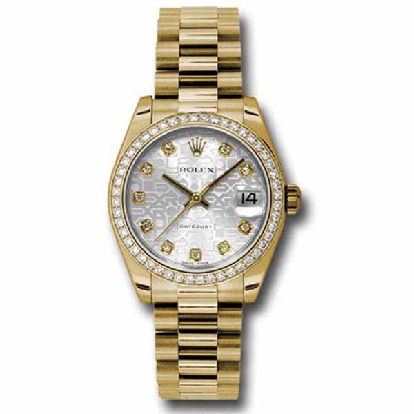 Rolex, Datejust 31 Watch Silver jubilee dial, Diamond bezel, President, Yellow Gold 178288 sjdp