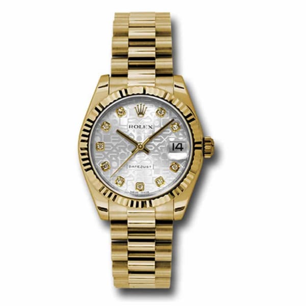 Rolex, Datejust 31 Watch Silver jubilee dial, Fluted bezel, President, Yellow Gold 178278 sjdp