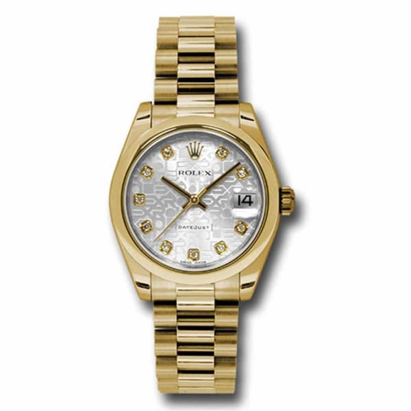 Rolex, Datejust 31 Watch Silver jubilee dial, Smooth bezel, President, Yellow Gold 178248 sjdp