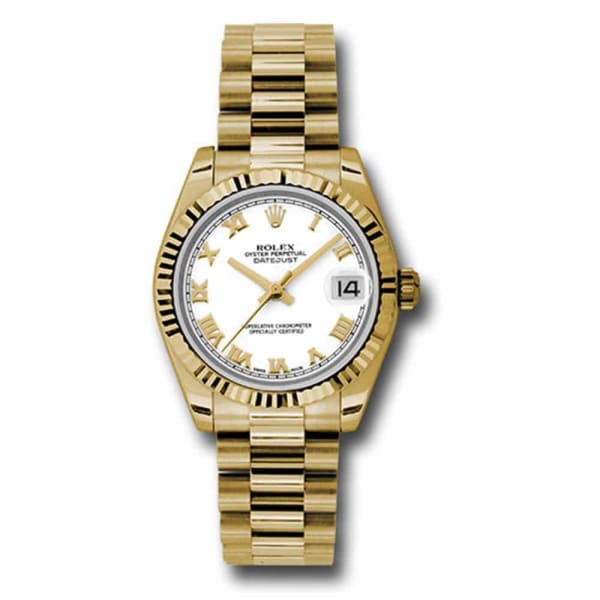 Rolex, Datejust 31 Watch White dial, Fluted bezel, President, Yellow Gold 178278 wrp
