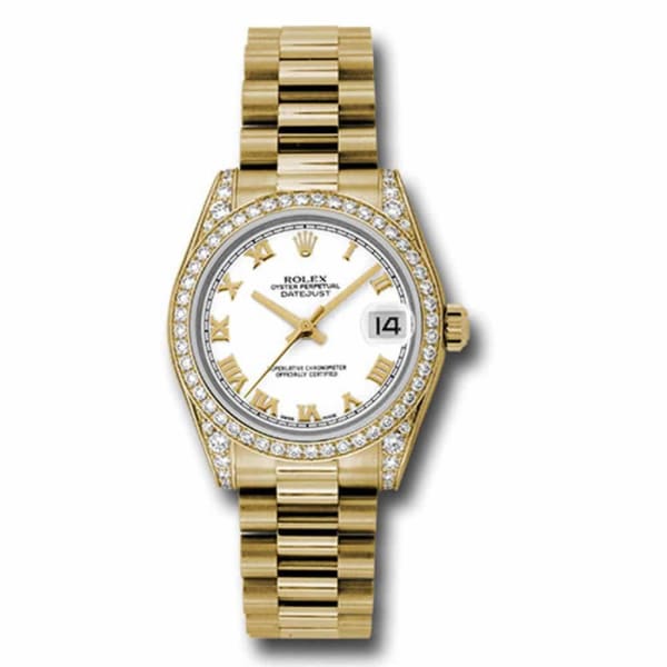 Rolex, Datejust 31mm White dial, President, Yellow Gold watch with diamonds 178158 wrp