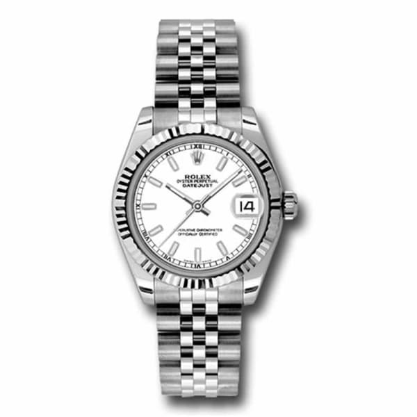 Rolex, Datejust 31 Watch White Dial, Stainless steel Jubilee Bracelet, 18k White Gold Fluted Bezel 178274-0008