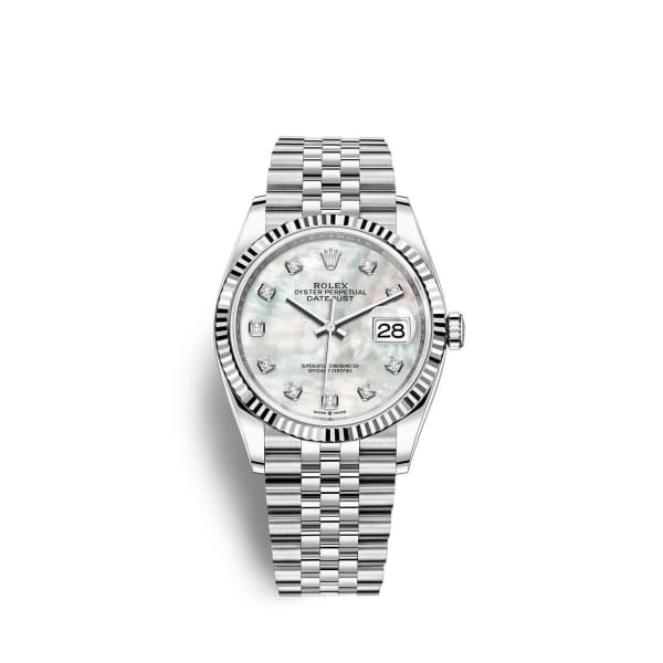 Rolex Datejust 36mm - Ref: 126234-0019 - White Mother of Pearl Diamond  Dial, Stainless Steel Jubilee Bracelet Watch