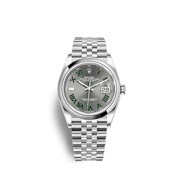 Wimbledon Rolex, Datejust 36mm, Stainless Steel Jubilee bracelet, Slate dial Smooth bezel, Men's Watch 126200-0017