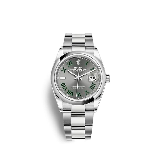 Wimbledon Rolex, Datejust 36mm, Stainless Steel Oyster bracelet, Slate dial Smooth bezel, Men's Watch 126200-0018