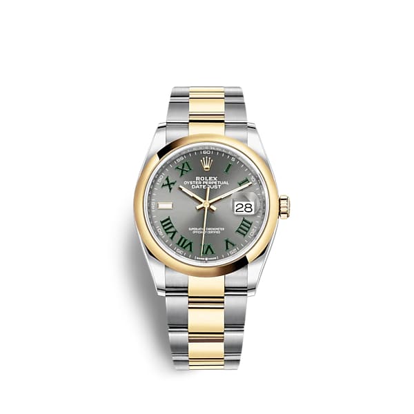 Wimbledon Rolex, Datejust 36mm, Two-Tone Stainless Steel and 18k Yellow Gold Oyster bracelet, Slate dial Smooth bezel, Stainless Steel and 18k Yellow Gold Case Men's Watch 126203-0036