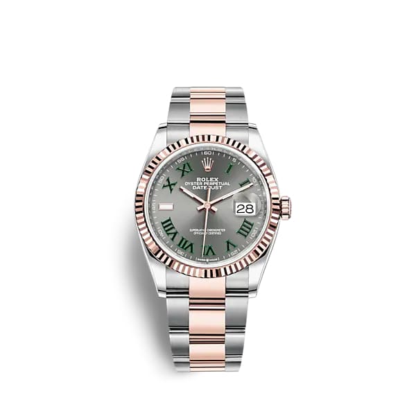Wimbledon Rolex, Datejust 36mm, Two-Tone Stainless Steel and 18k Everose Gold Oyster bracelet, Slate dial Fluted bezel, Stainless Steel and 18k Everose Gold Case Men's Watch 126231-0030