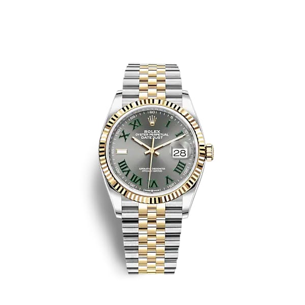 Wimbledon Rolex, Datejust 36mm, Two-Tone Stainless Steel and 18k Yellow Gold Jubilee bracelet, Slate dial Fluted bezel, Stainless Steel and 18k Yellow Gold Case Men's Watch 126233-0035