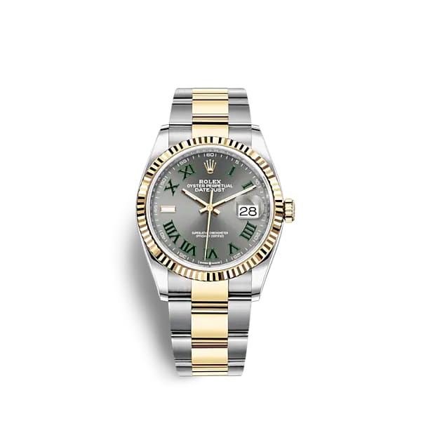 Wimbledon Rolex, Datejust 36mm, Two-Tone Stainless Steel and 18k Yellow Gold Oyster bracelet, Slate dial Fluted bezel, Stainless Steel and 18k Yellow Gold Case Men's Watch 126233-0036