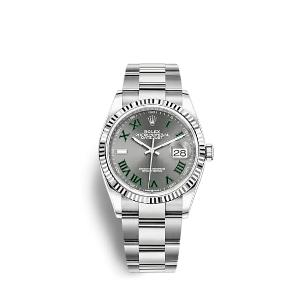 Wimbledon Rolex, Datejust 36mm, Stainless Steel Oyster bracelet, Slate dial Fluted bezel, Stainless Steel and 18k White Gold Case Men's Watch 126234-0046