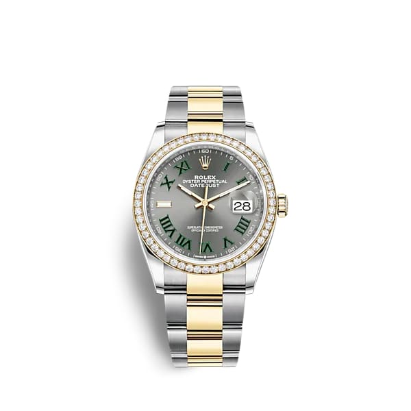 Wimbledon Rolex, Datejust 36mm, Two-Tone Stainless Steel and 18k Yellow Gold Oyster bracelet, Slate dial Diamond bezel, Stainless Steel and 18k Yellow Gold Case Men's Watch 126283rbr-0022