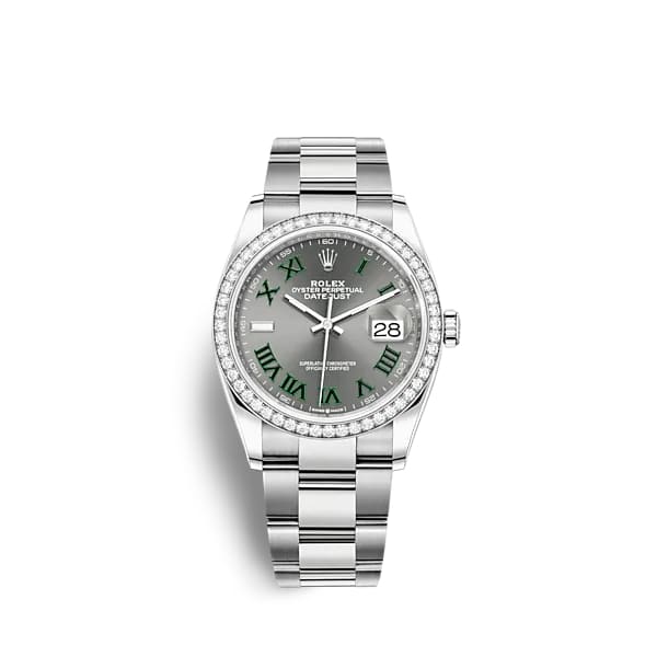 Wimbledon Rolex, Datejust 36mm, Stainless Steel Oyster bracelet, Slate dial Diamond bezel, Stainless Steel and 18k White Gold Case Men's Watch 126284rbr-0038