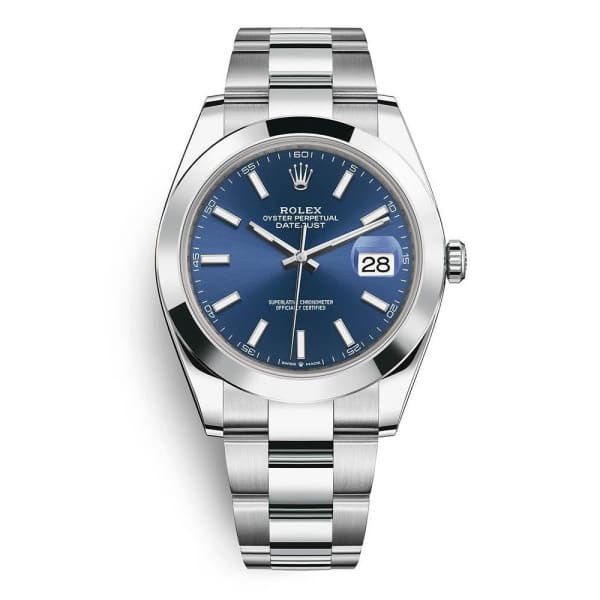 Rolex, Datejust 41mm, Stainless Steel Oyster bracelet, Blue dial Smooth bezel, Men's Watch, Ref. # 126300-0001