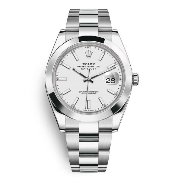 Rolex, Datejust 41mm, Stainless Steel Oyster bracelet, White dial Smooth bezel, Men's Watch, Ref. # 126300-0005