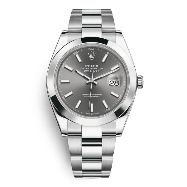 Rolex, Oyster Perpetual Datejust 41mm, Stainless Steel Oyster bracelet, Dark rhodium dial Smooth bezel, Men's Watch, Ref. # 126300-0007