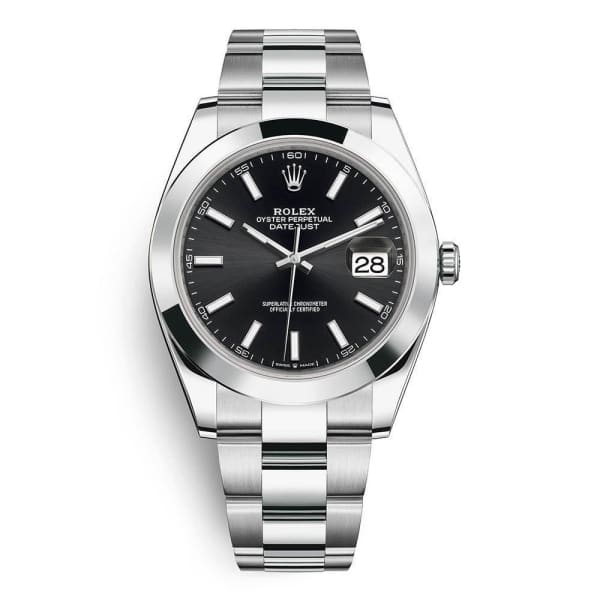 Rolex, Oyster Perpetual Datejust 41mm, Stainless Steel Oyster bracelet, Black dial Smooth bezel, Men's Watch, Ref. # 126300-0011