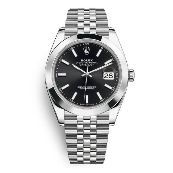 Rolex, Oyster Perpetual Datejust 41mm, Stainless Steel Jubilee bracelet, Black dial Smooth bezel, Men's Watch, Ref. # 126300-0012